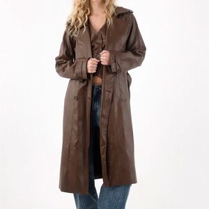 TNS Brown Leather Trench Coat
